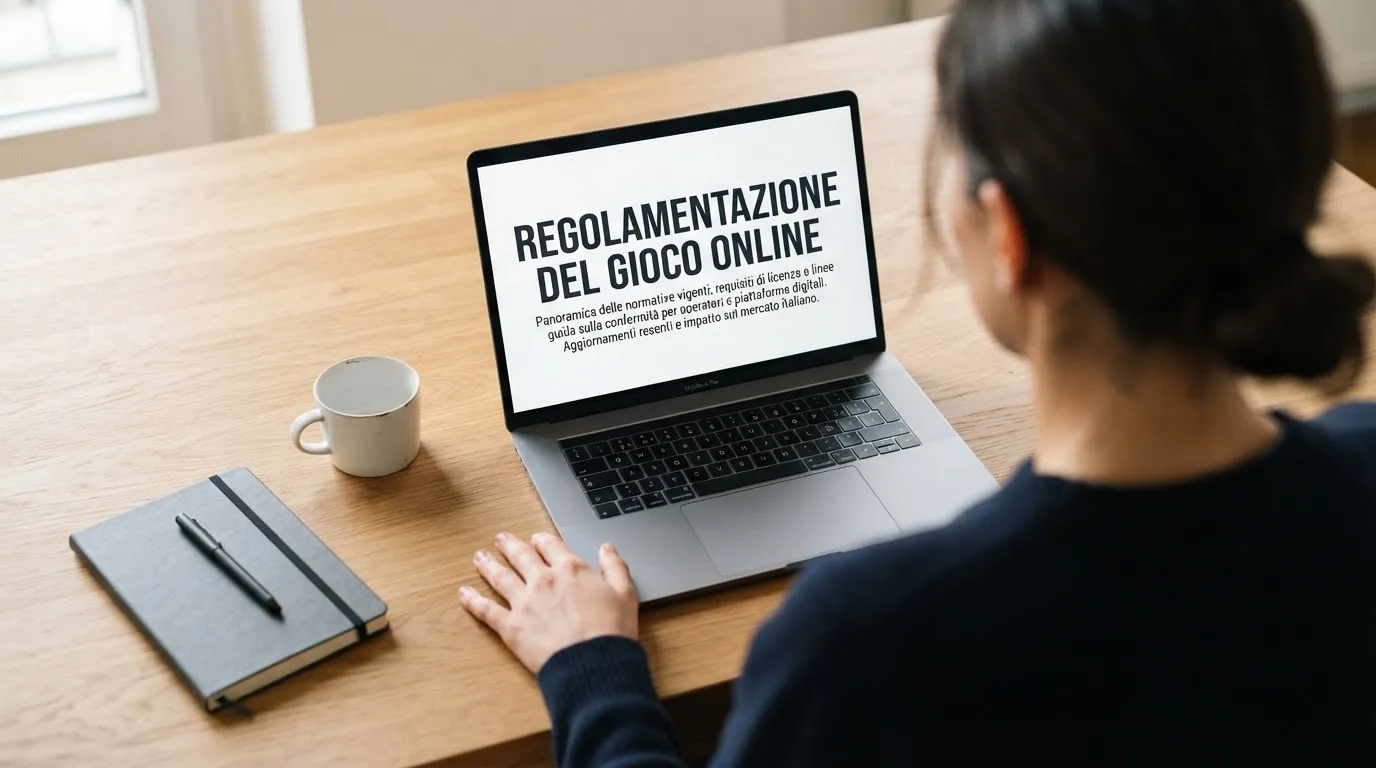Persona davanti a un portatile che legge una pagina informativa sul gioco online in Italia — casino com app iphone