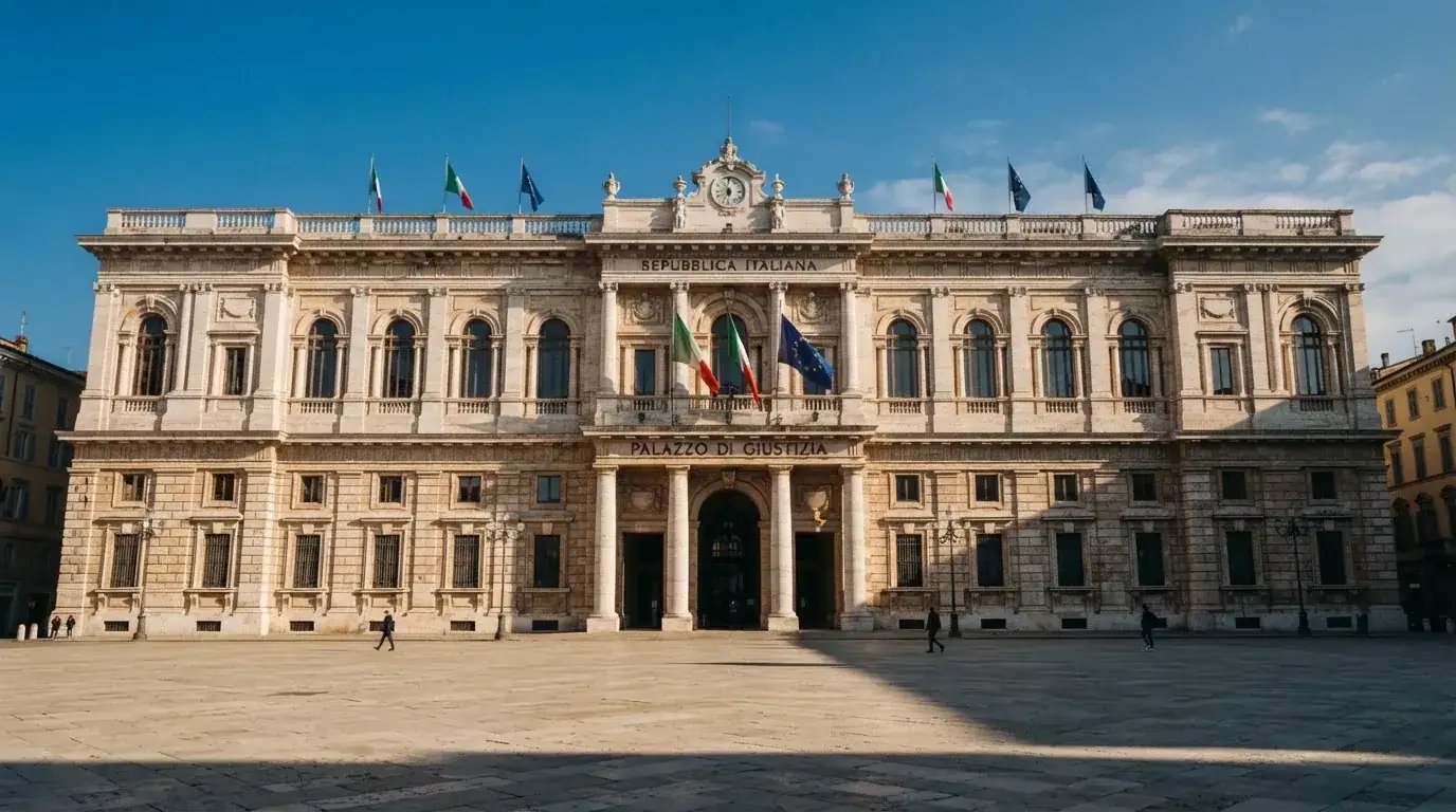 Palazzo istituzionale con bandiere al vento in una piazza soleggiata — casino online italiani senza autoesclusione