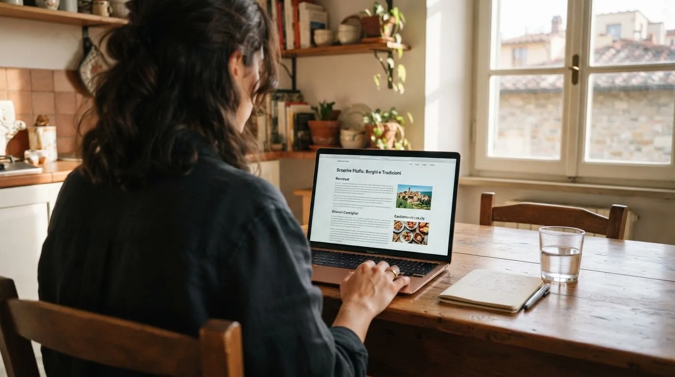 Persona davanti a un portatile che legge una pagina informativa sul gioco online in Italia — casino online senza registrazione